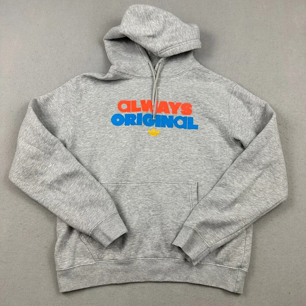 Adidas Hoodie Men Medium Gray Always Original Trefoil Logo Pullover Sweatshirt M
